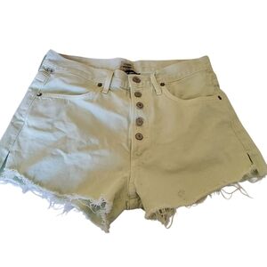 Citizens of Humanity Danielle Distressed Fringe Cutoff Green Jean Shorts Size 27